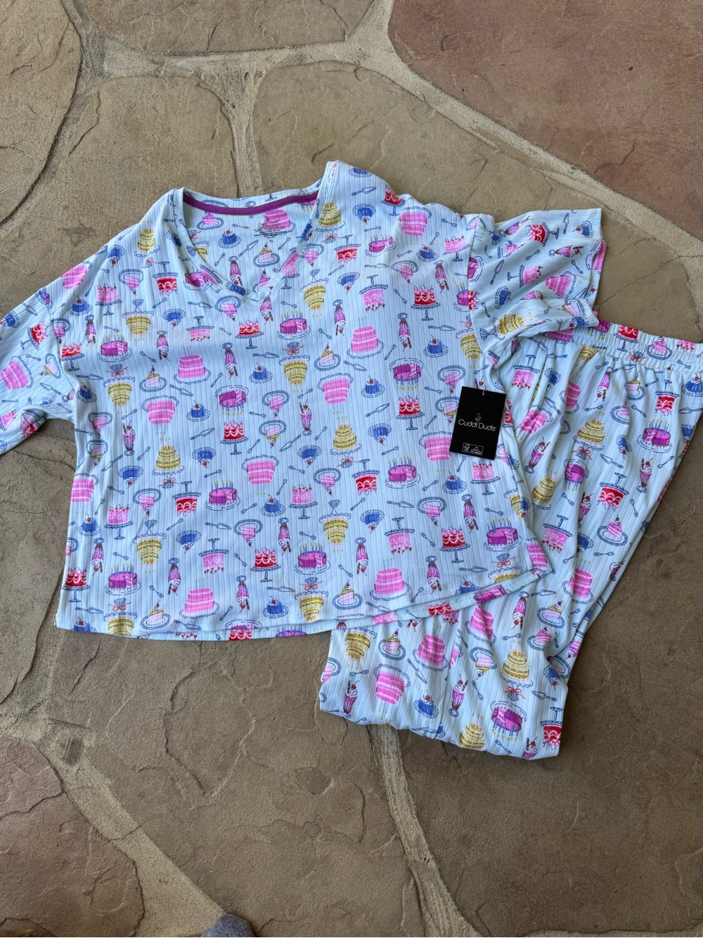 Cuddl Duds, Light Blue Dessert Print, 2-Piece Pajama Set, Size XL